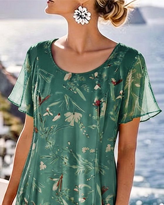 Kjole Blomstret Rund Hals Maxi