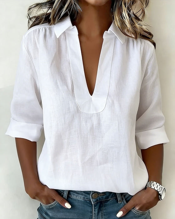 Bluse Med Krage I Bomull-Lin