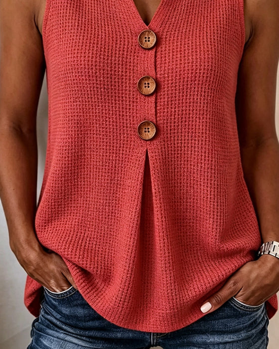Tank Top Ermeløs Liten V-Hals Vaffel Solid