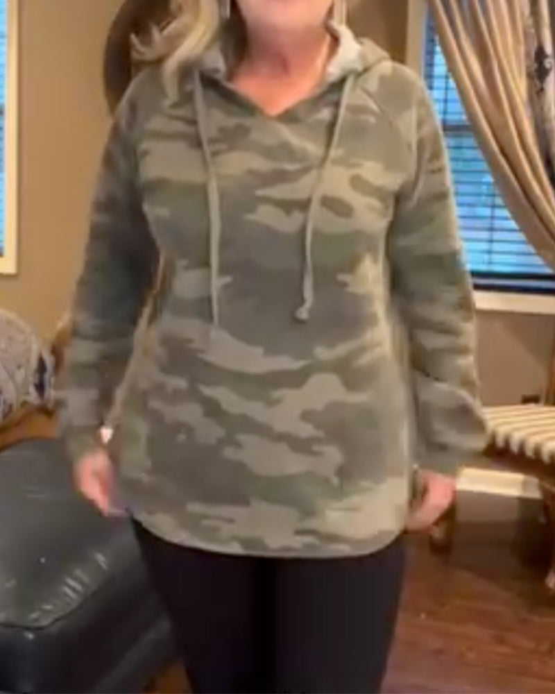 Hoodie Camo Snørestropp Løs Genser