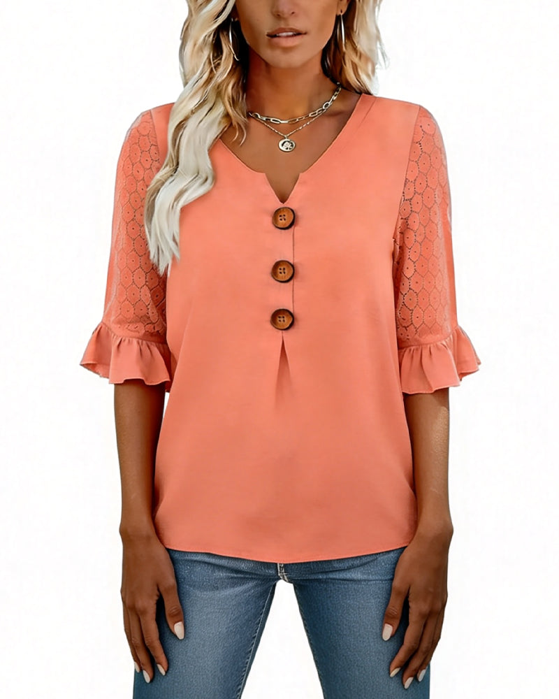 Bluse Rynket Hul Ut Lappeteppe