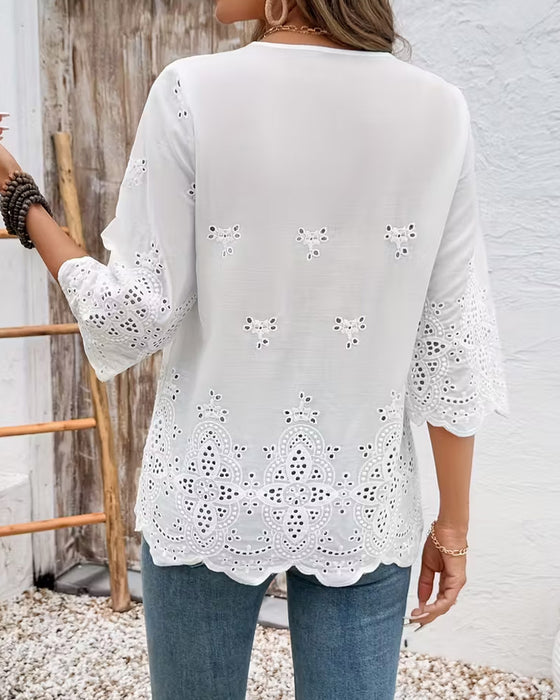 Bluser Sexy Gjennombrutt Blonde V-Hals
