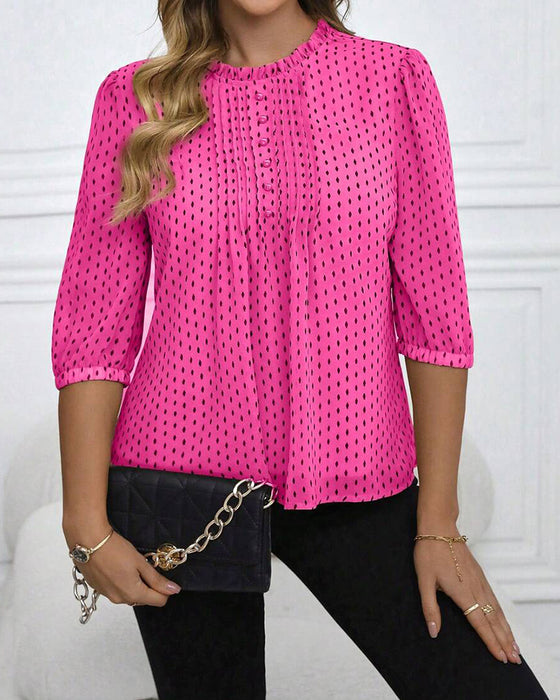 Bluse Ruffle Trim Løs Polka Dot