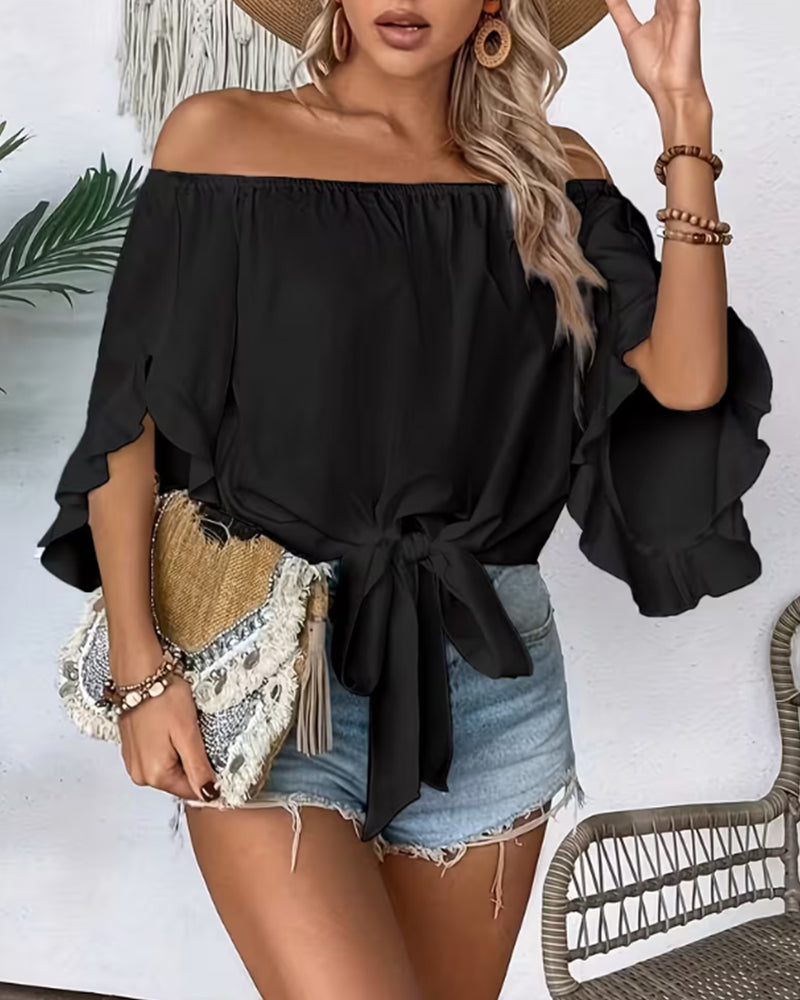 Bluse Off-Shoulder Sløyfe Skjorteerm