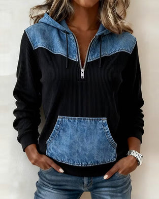 Hettergenser Glidelås Denim Patchwork
