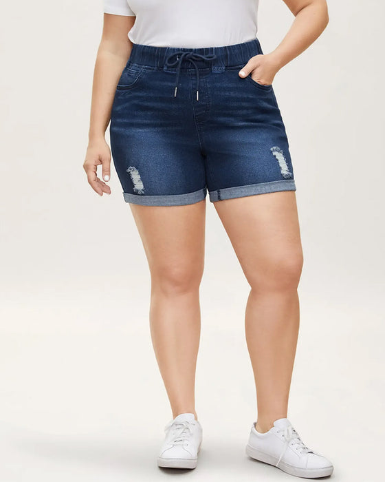 Shorts Elastisk Midje Revne Jeans