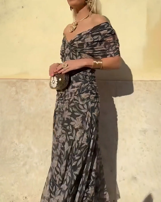 Kjole V-Hals Off-Shoulder Moteriktig