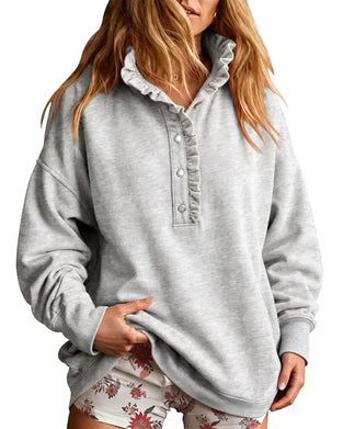 Sweatshirt Rysje Knappet Langermet Løs