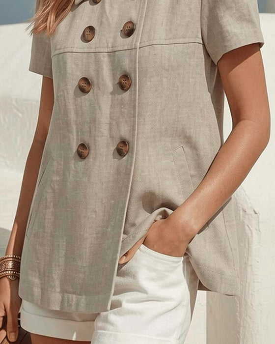 Bluse Knapp-Foran Slag Boble Kort Erme