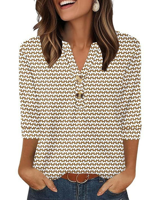 Bluse V-Hals Knappet Trekvart Erme
