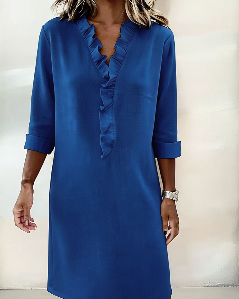 Kjole Rysjet V-Hals Ensfarget