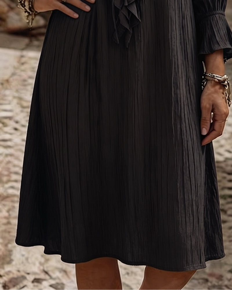Kjole Ruffle Krage Slips Tre Kvart Erme