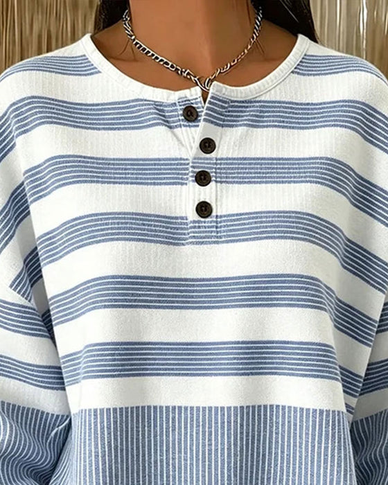 Sweatshirt Stripe Henley Hals Langermet