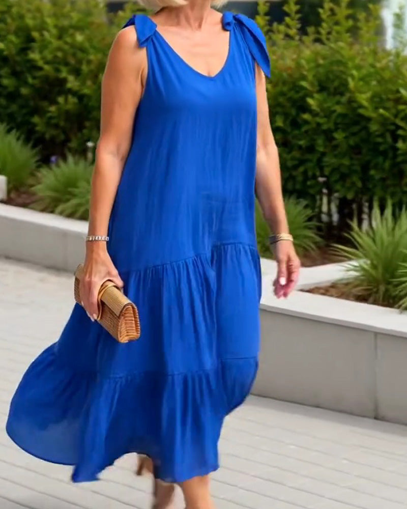 Kjole Knytestropp Ensfarget Mellomlang