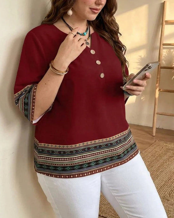 Bluse Etnisk Stil Stripete Trekvart Erme