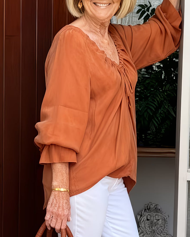Bluse V-Hals Rynket Knyting Casual