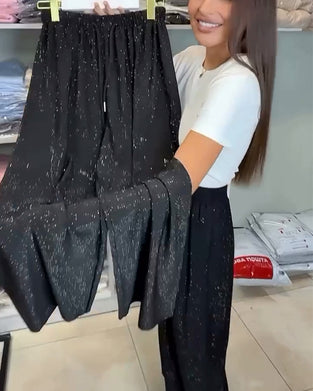 Bukser Stilfull Høy Midje Skinnende Vidt Ben