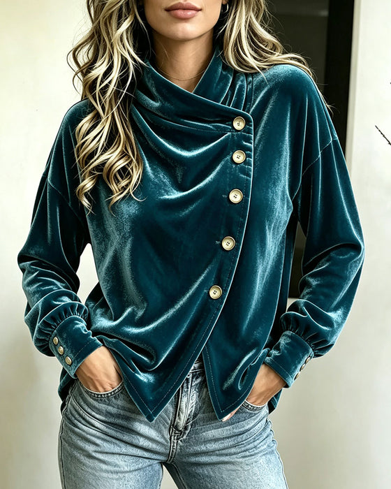 Bluse Turtleneck Splitt Kors Knapp