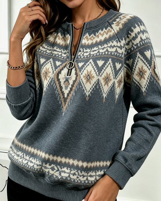 Sweatshirt Glidelås Trykt Lang Erme