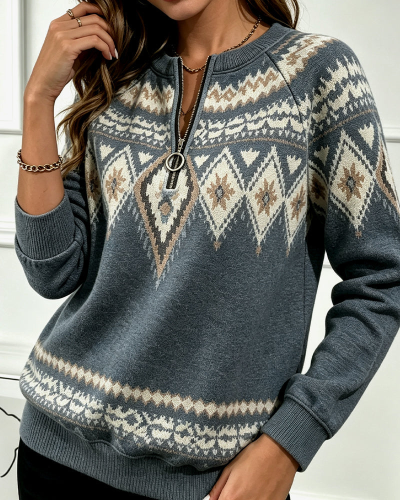 Sweatshirt Glidelås Trykt Lang Erme
