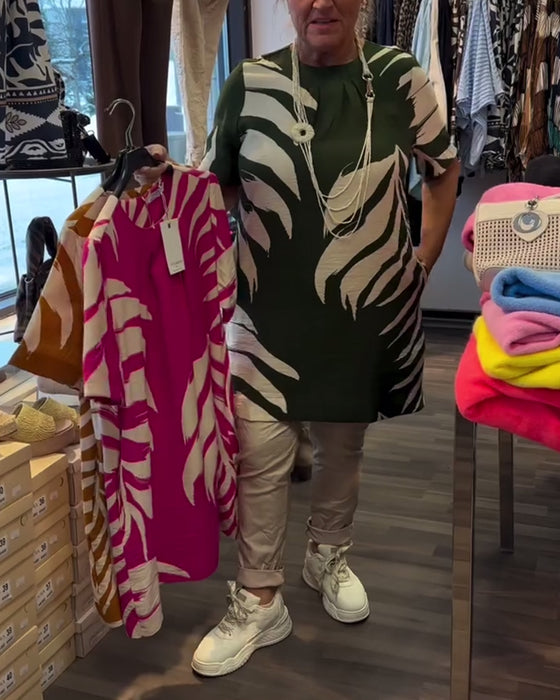 Kjole Bladtrykk Kort Erme