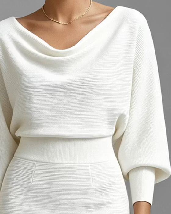 Kjole Drapet Lang Erme Bodycon Strikket