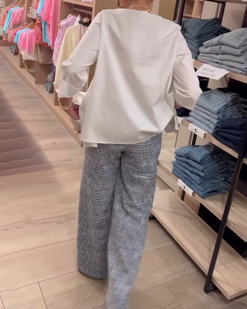 Topp Trekvarts Erm Rund Hals Plissert