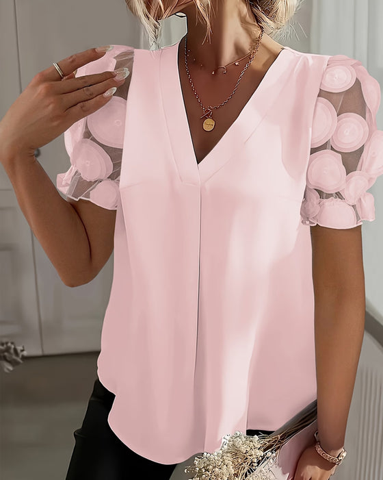 Bluse Pufferme Mesh V-Hals