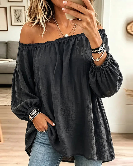Topp Off-Shoulder Løs Ensfarget Farge