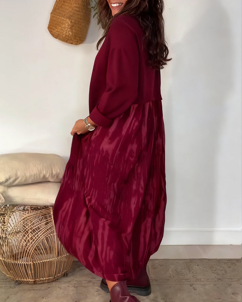 Kjole Rund Hals Uregelmessig Lappeteppetrykk