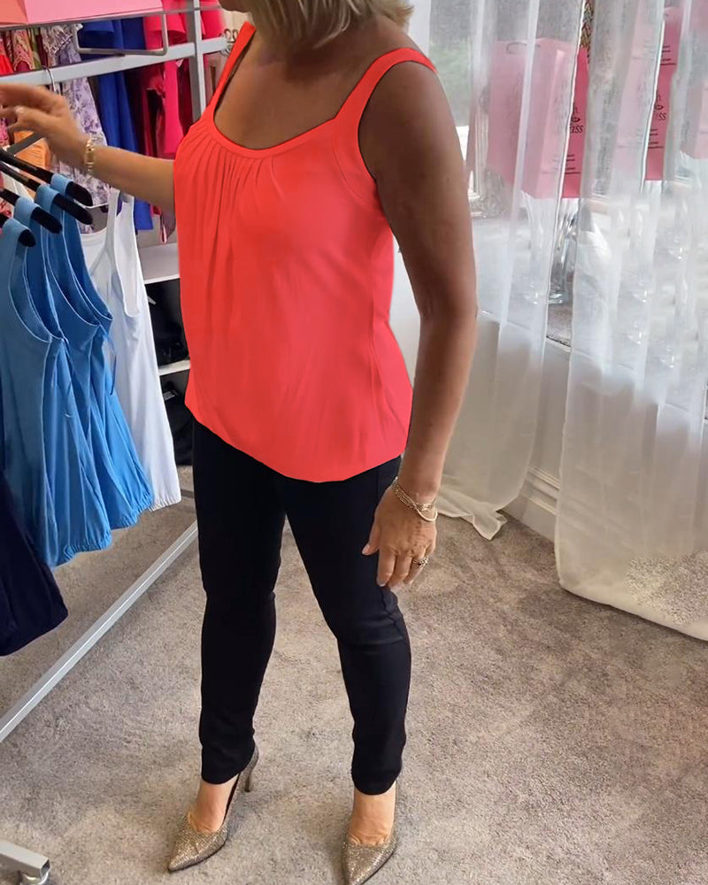 Sett Plissert solid tilfeldig ermeløs topp