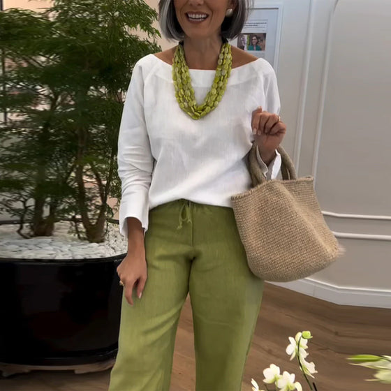 Enkelt Topp Med Rund Hals, Entydig Farge Og Lange Ärmer