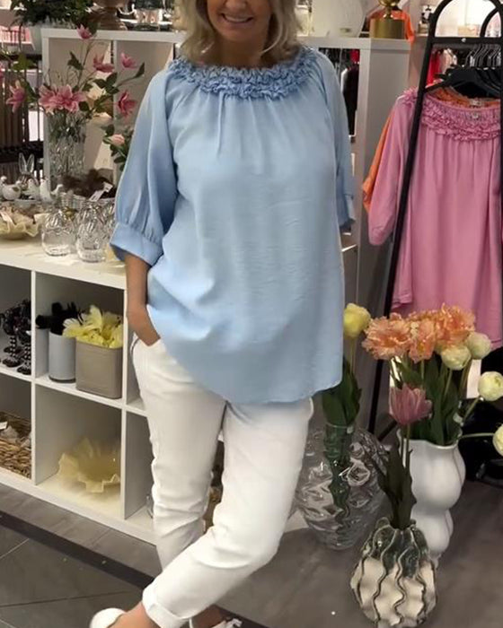 Bluse Kortermet Blomstert Løs