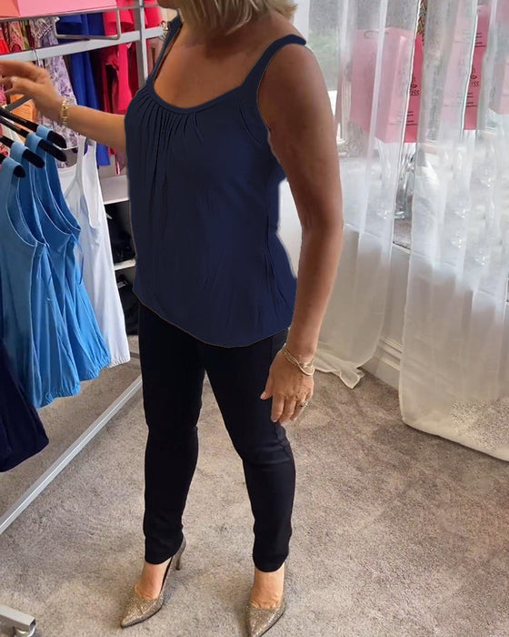 Sett Plissert solid tilfeldig ermeløs topp