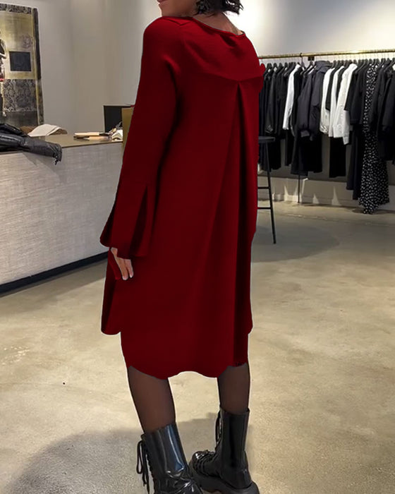 Kjole Ensfarget Flare Erm Rysjet