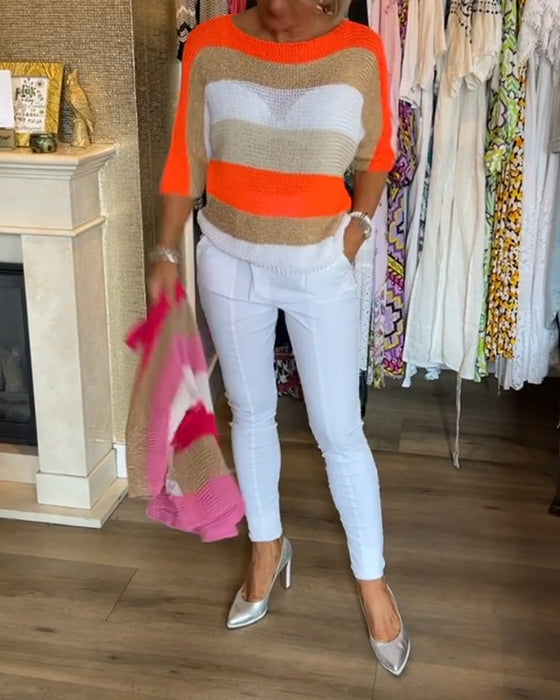 Fargeblokk genser med rund hals