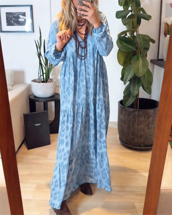 Kjole V-Hals Leopardtrykk Mote Maxi