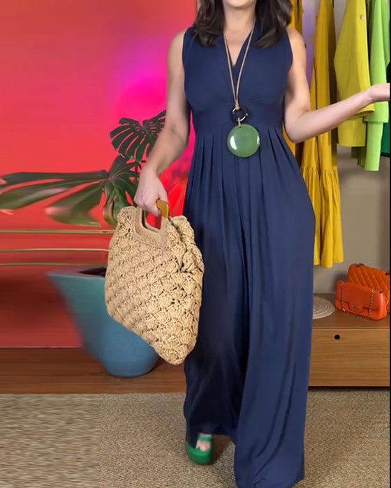 Elegant ermeløs slank lang kjole