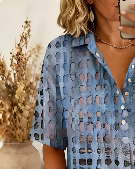 Bluse Prikket Trykk Knapp Halv Stolpe