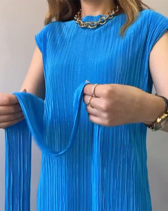 Ermeløs lang kjole med struktur