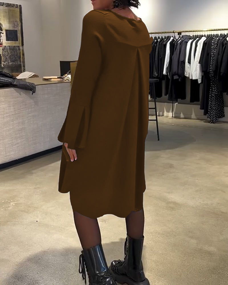 Kjole Ensfarget Flare Erm Rysjet