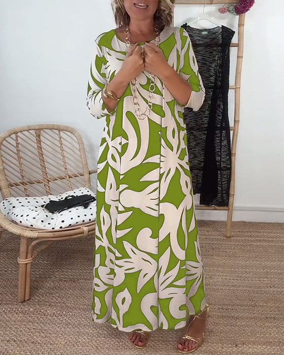 Kjole Med Rund Hals Og Lange Ermer Med Mønster