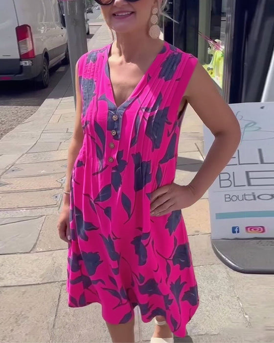 Kjole V-Hals Ermeløs Trykt