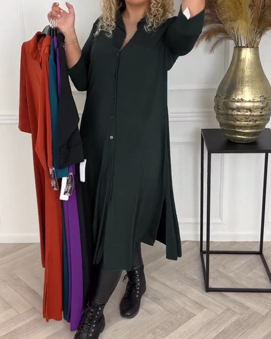 Ensfarget skjortekjole med knapper