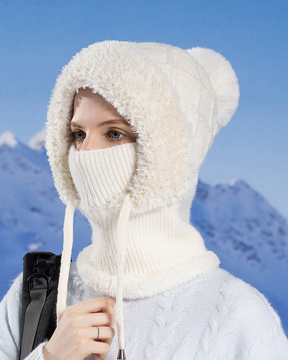 🔥Stilig Tykkstrikket Vinterlue – Med Varmt Ansiktsskjold Og Skjerf🧣
