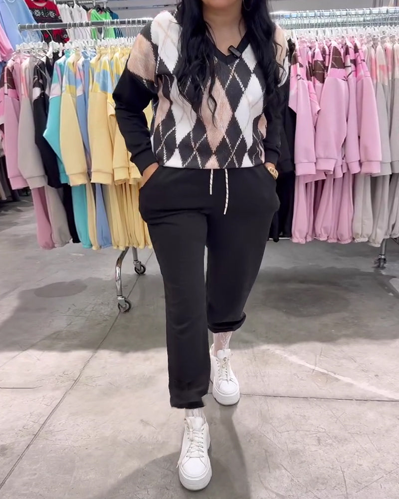 Todelt Sett Med Rombmønstret Topp Og Bukse