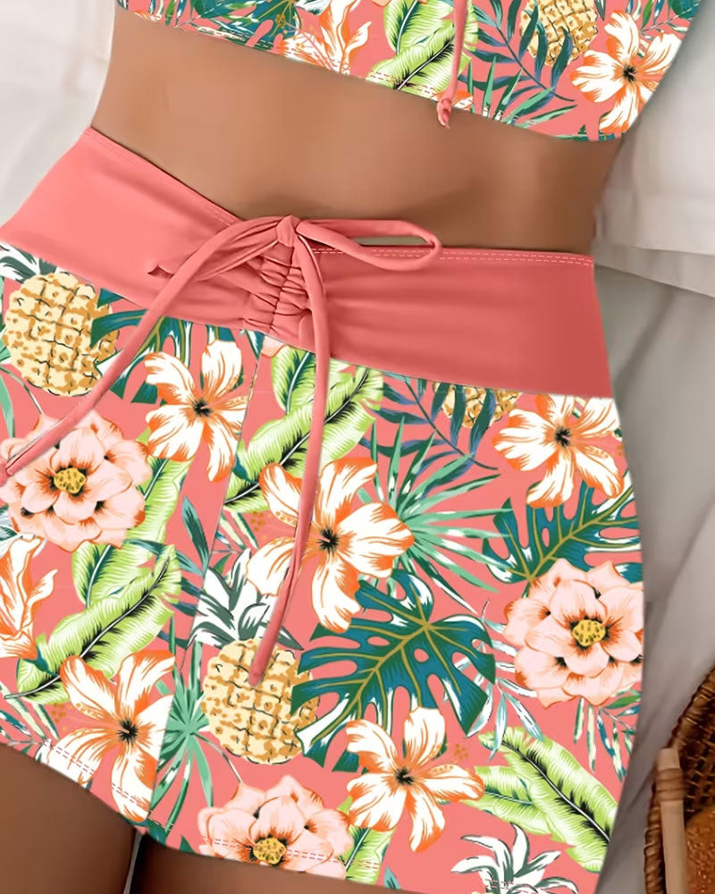 Bikinis Ananas Blomstret Skjørt Todelt