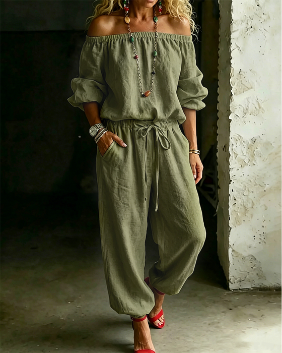 Jumpsuit Off-Shoulder Knyt Midje Innsnørt Midje