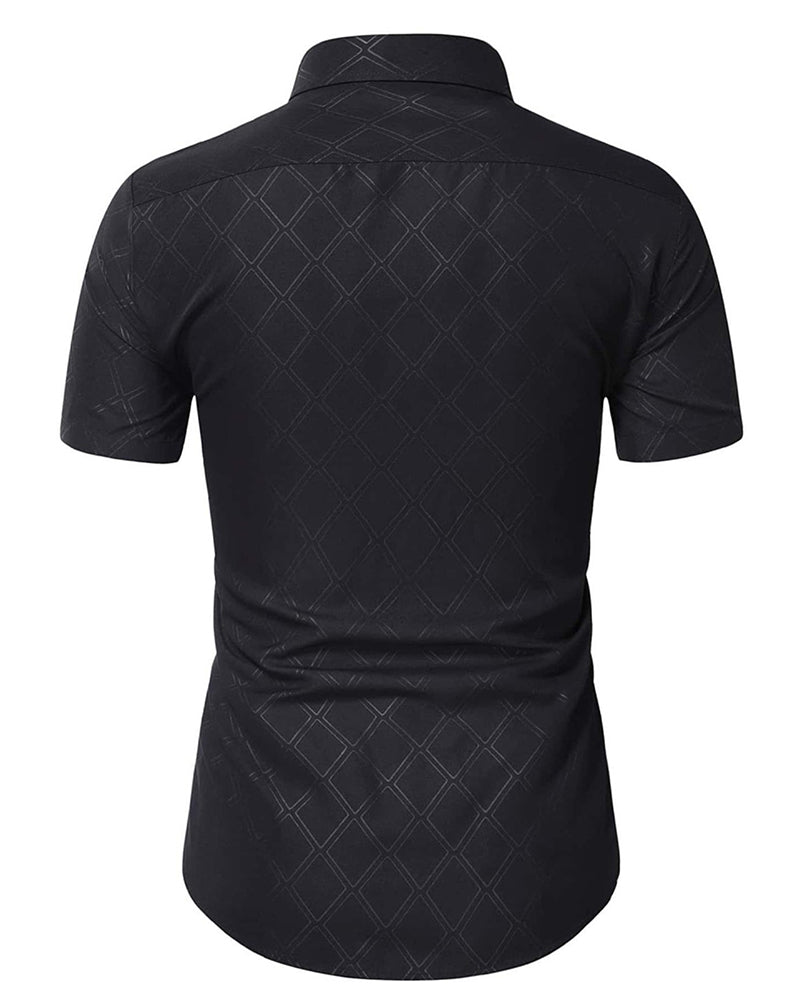 Skjorte Mørkt Diamantmønster Slim-Fit Kortermet