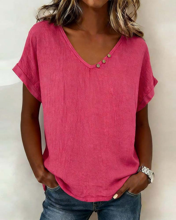 T-skjorte Ensfarget Kortermet V-uttringning
